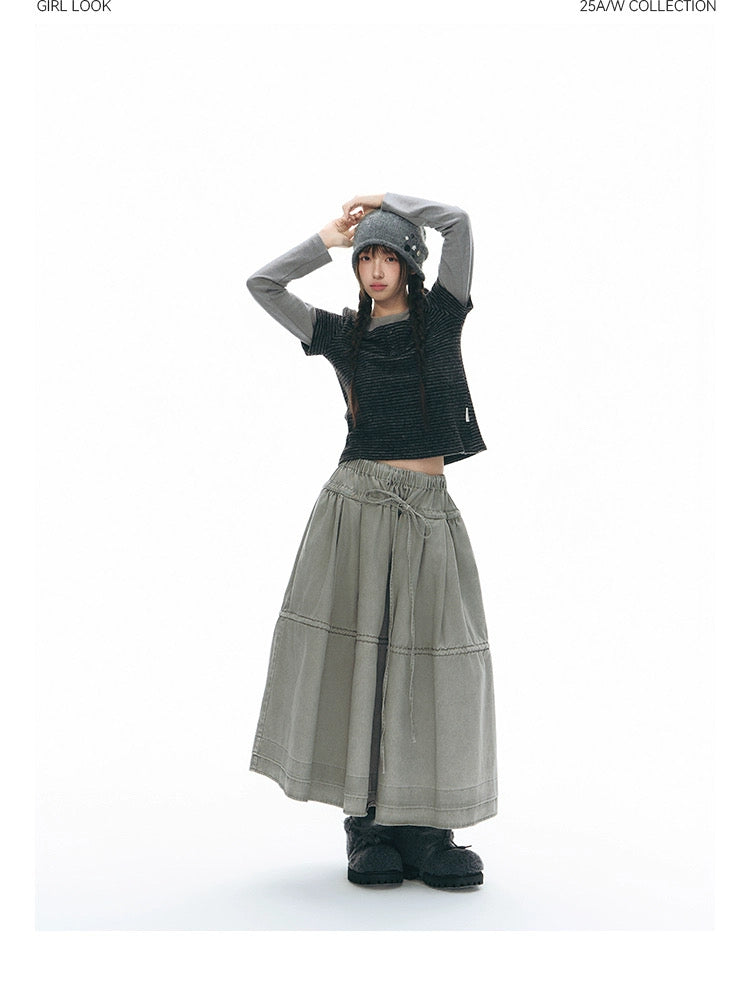DRAWSTRING COTTON SKIRT