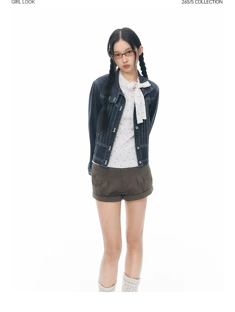 PLEATED DENIM JACKET