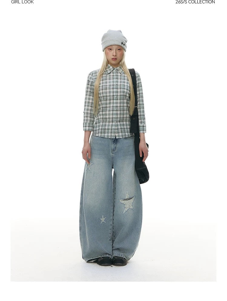 LAPEL PLAID COTTON SHIRT