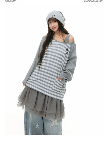 STRIPED SHOULDER T-SHIRT