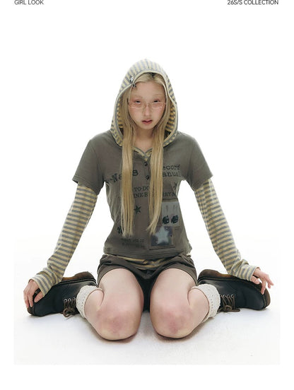 SPLICED HOODIE T-SHIRT