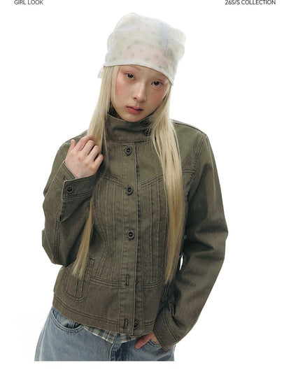 PLEATED DENIM JACKET