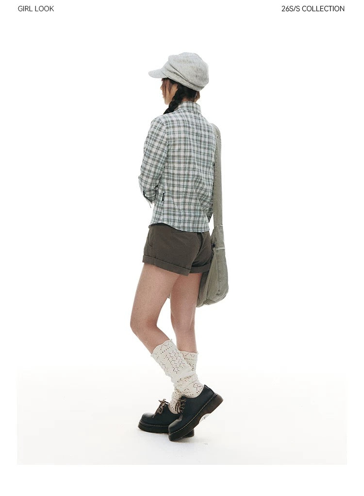 LAPEL PLAID COTTON SHIRT