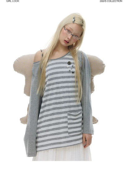 STRIPED SHOULDER T-SHIRT