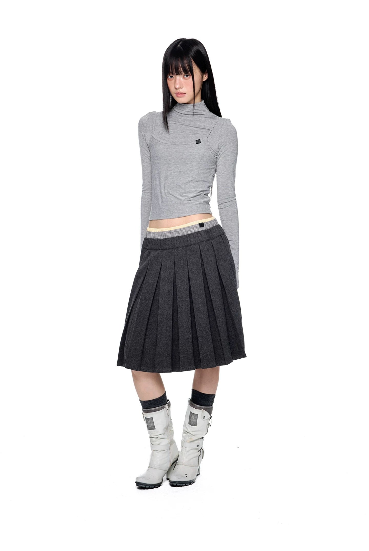 WAIST-LAYERED PLEATED SKIRT