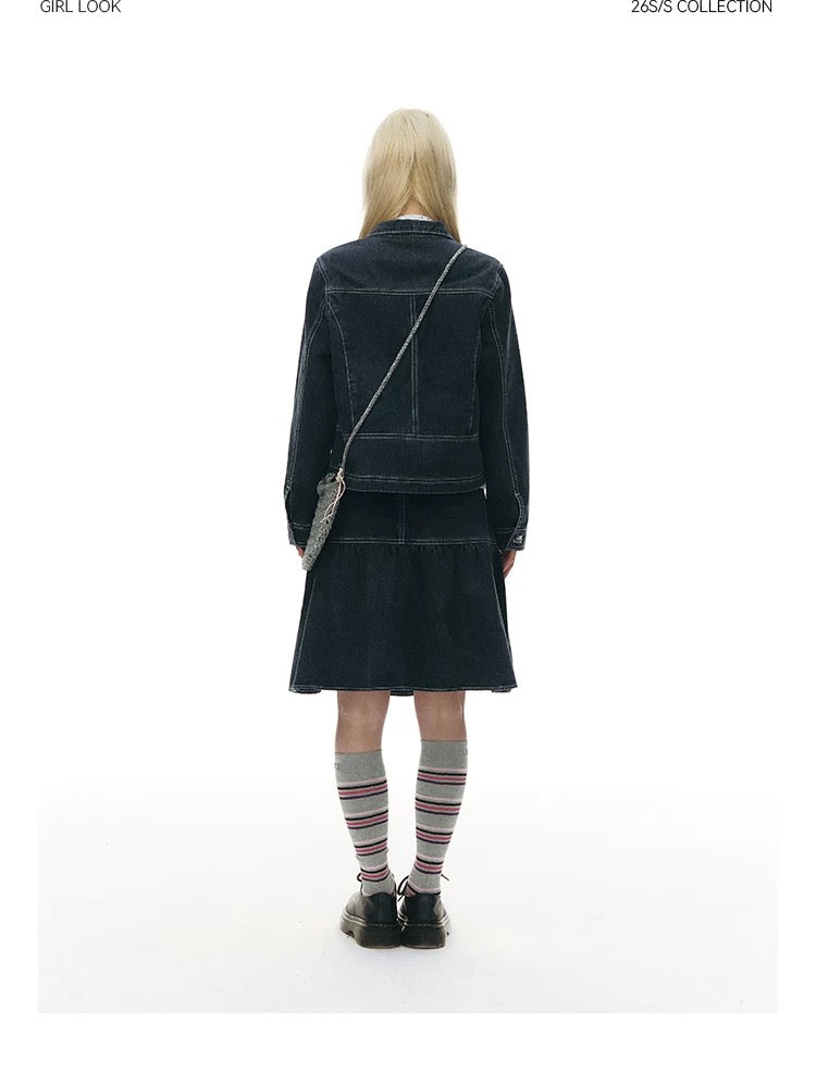 PLEATED DENIM JACKET