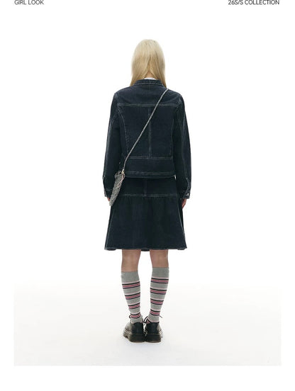 PLEATED DENIM JACKET