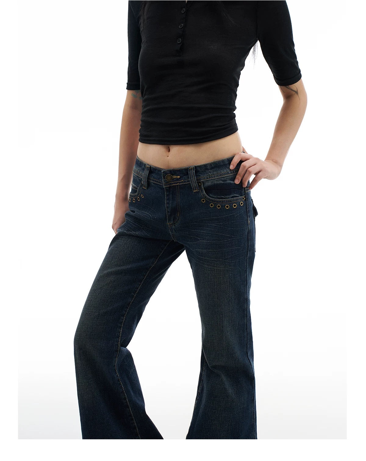 RIVET LOW-WAIST JEANS