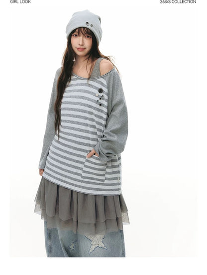 STRIPED SHOULDER T-SHIRT