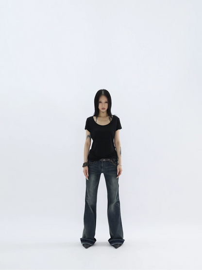 STUDDED FLARE DENIM
