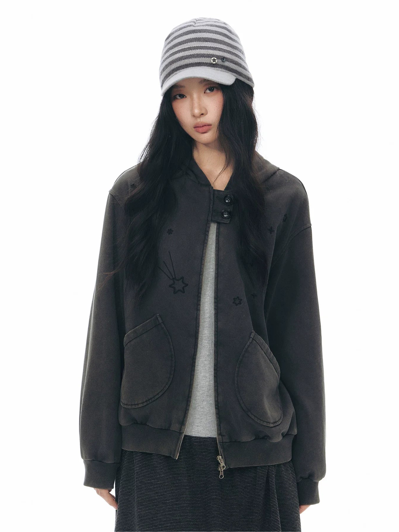 PLAID-TAB HOODED ZIP