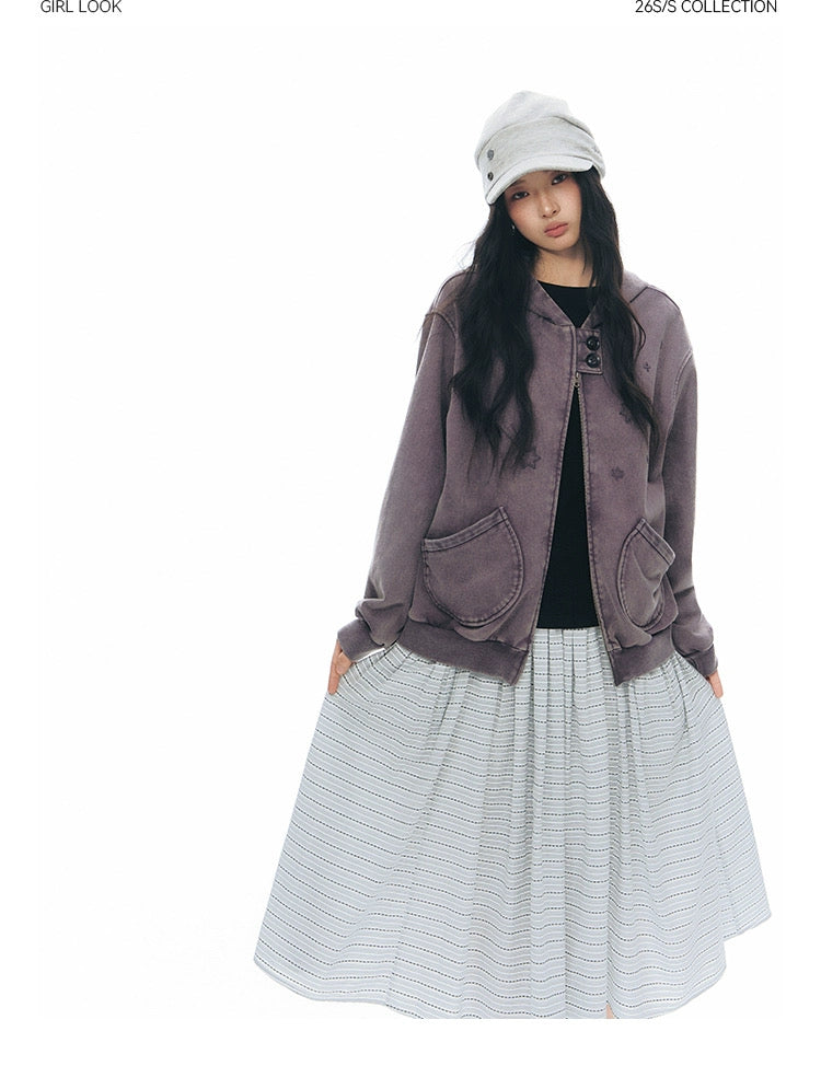 PLAID-TAB HOODED ZIP