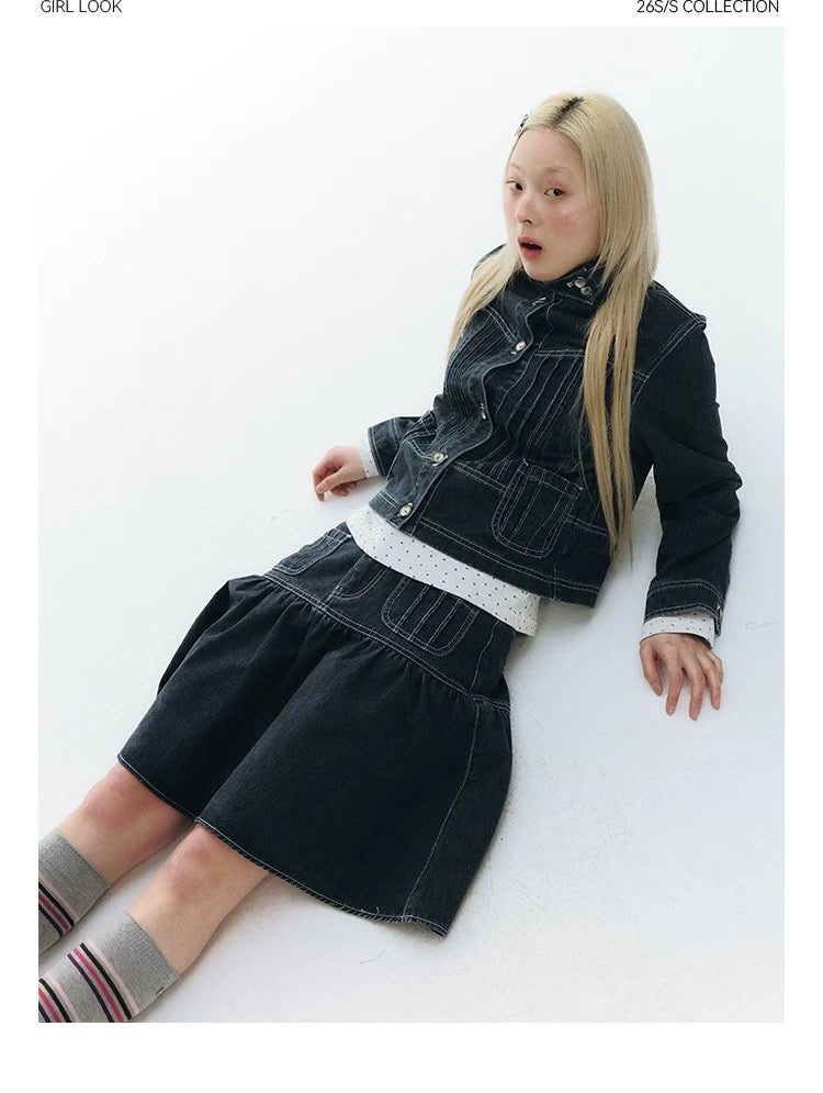 PLEATED DENIM JACKET