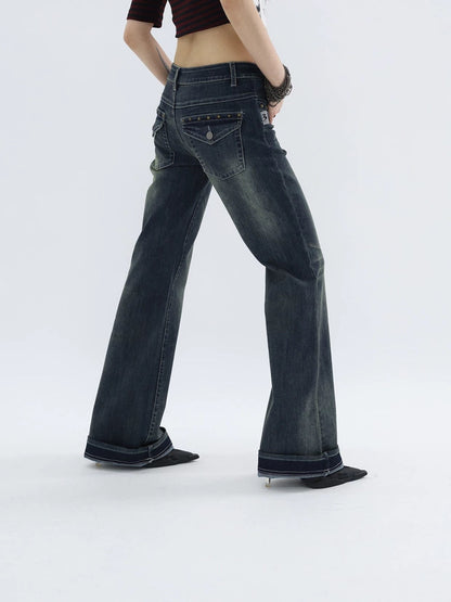 STUDDED FLARE DENIM
