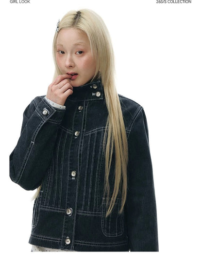 PLEATED DENIM JACKET