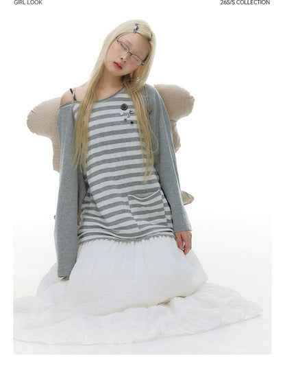 STRIPED SHOULDER T-SHIRT