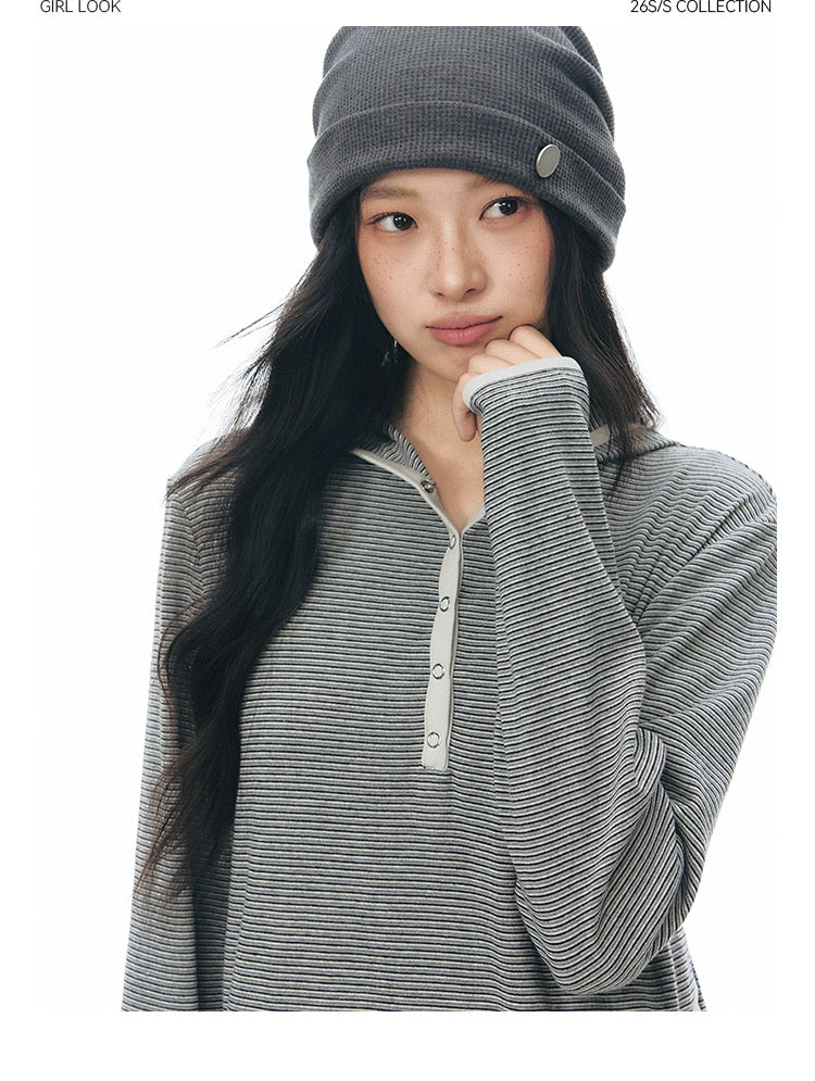 STRIPED HENLEY HOOD TOP