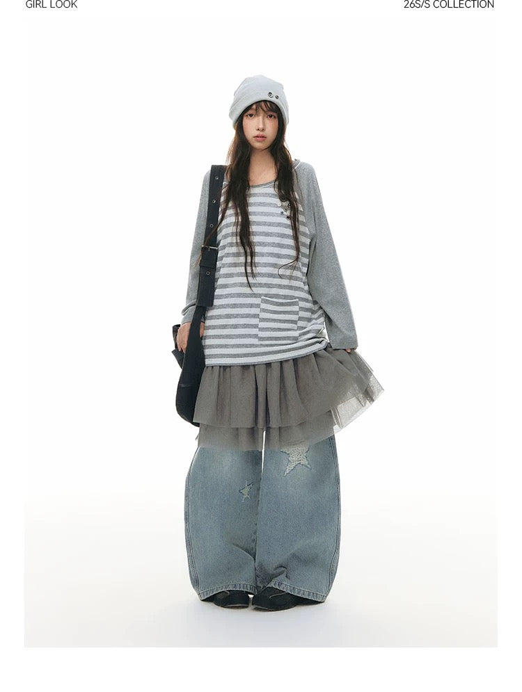 STRIPED SHOULDER T-SHIRT