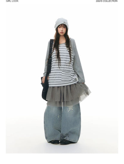 STRIPED SHOULDER T-SHIRT