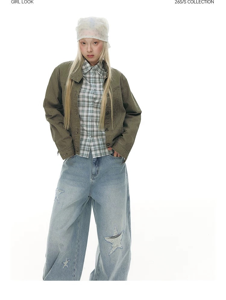 PLEATED DENIM JACKET