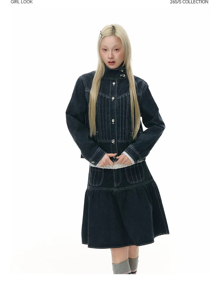 PLEATED DENIM JACKET