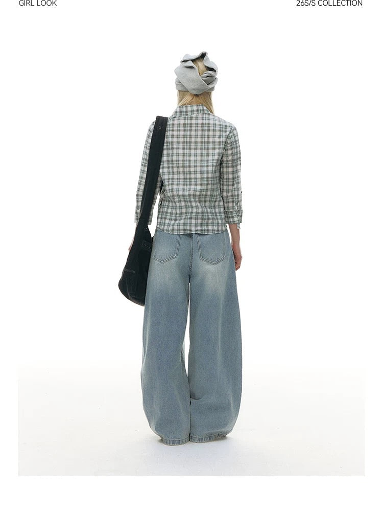 LAPEL PLAID COTTON SHIRT