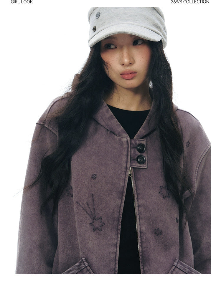 PLAID-TAB HOODED ZIP