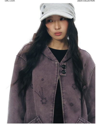 PLAID-TAB HOODED ZIP