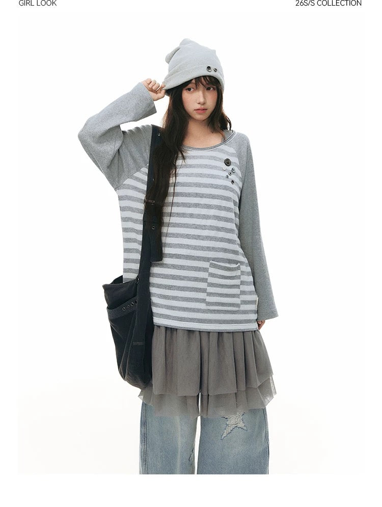 STRIPED SHOULDER T-SHIRT