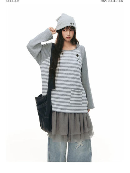 STRIPED SHOULDER T-SHIRT