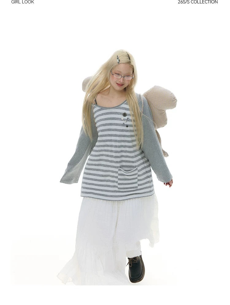 STRIPED SHOULDER T-SHIRT