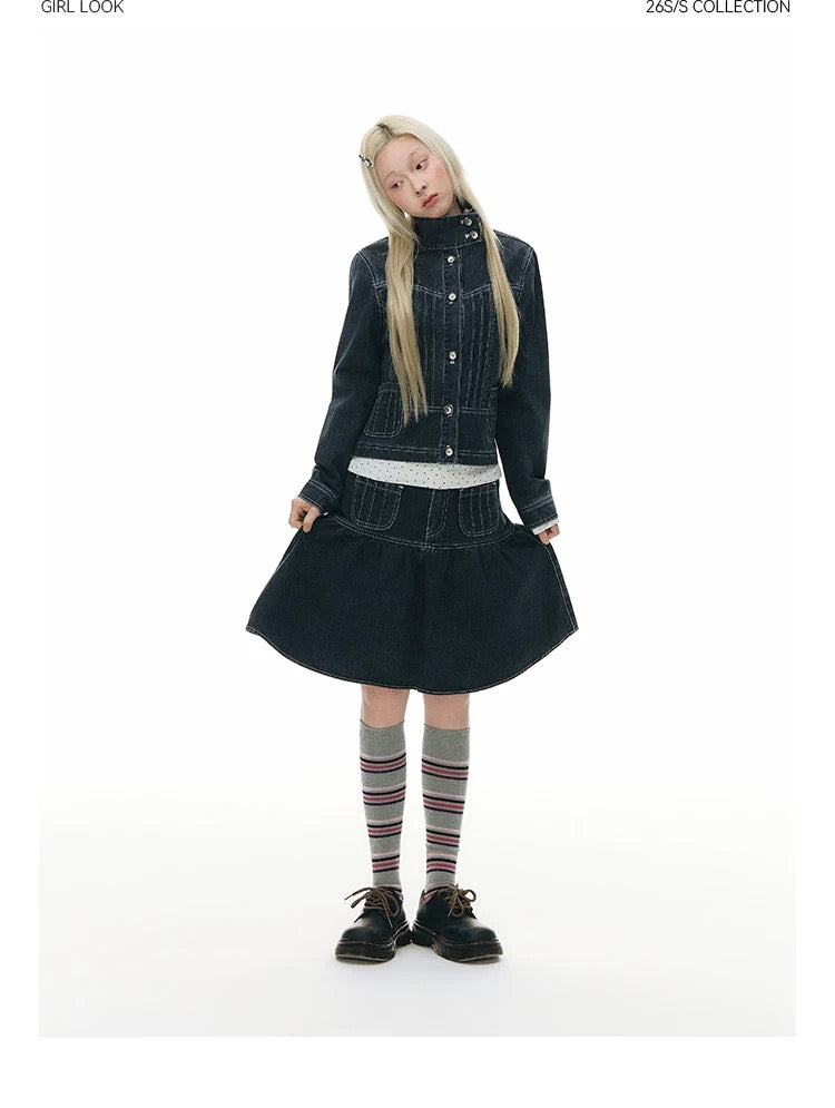 PLEATED DENIM JACKET