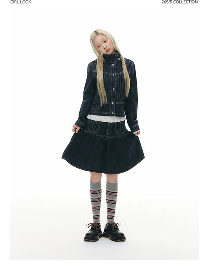 PLEATED DENIM JACKET