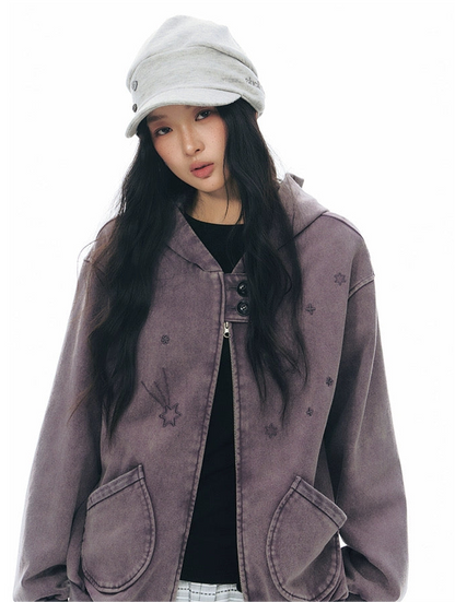 PLAID-TAB HOODED ZIP