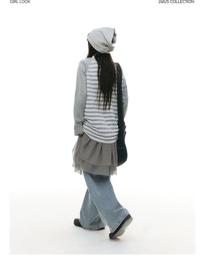 STRIPED SHOULDER T-SHIRT