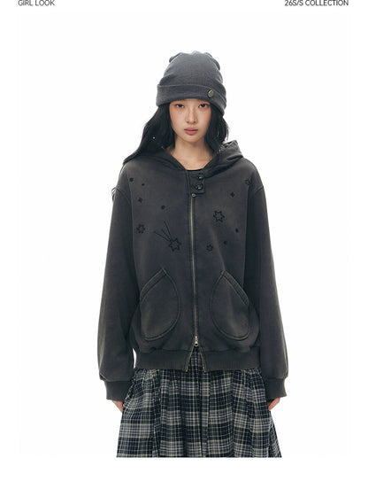 PLAID-TAB HOODED ZIP