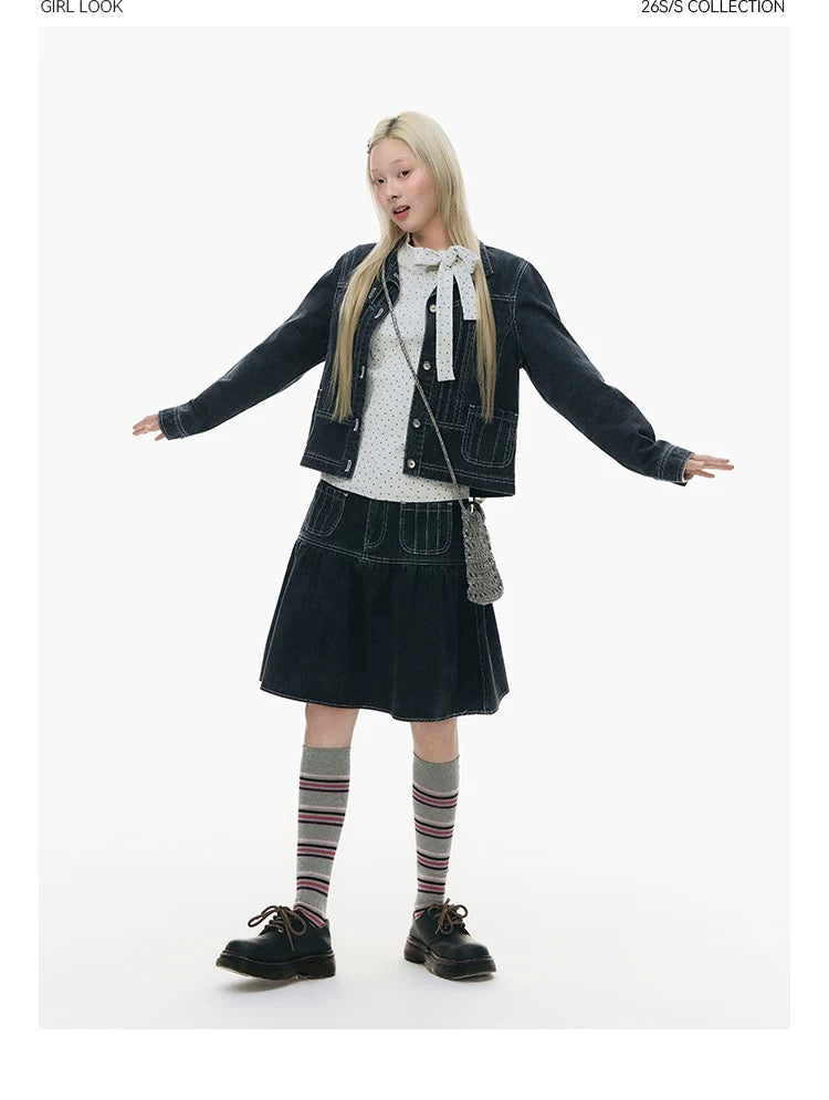 PLEATED DENIM JACKET