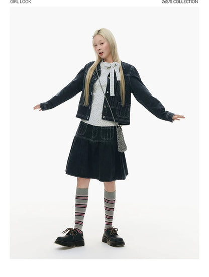 PLEATED DENIM JACKET