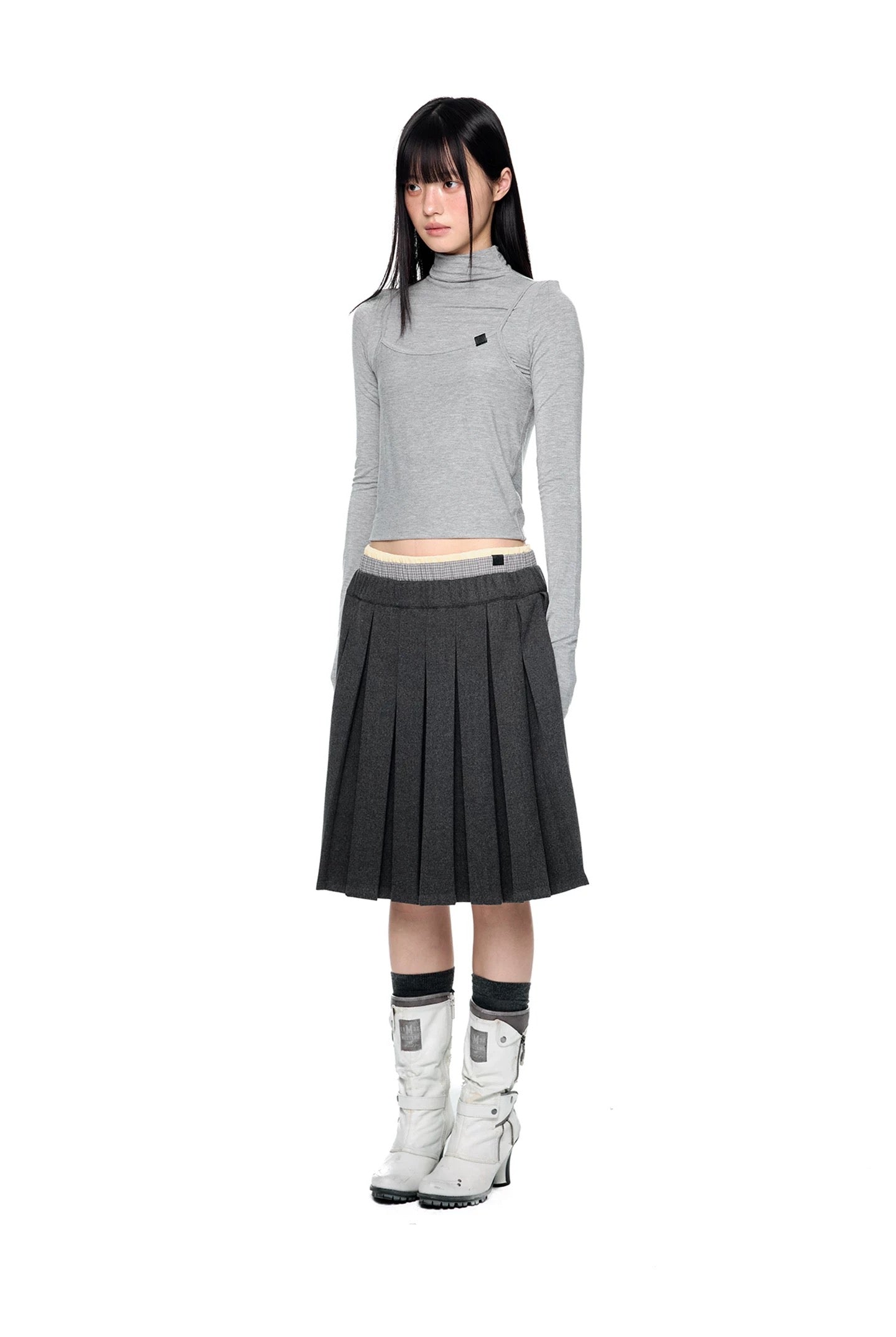 WAIST-LAYERED PLEATED SKIRT