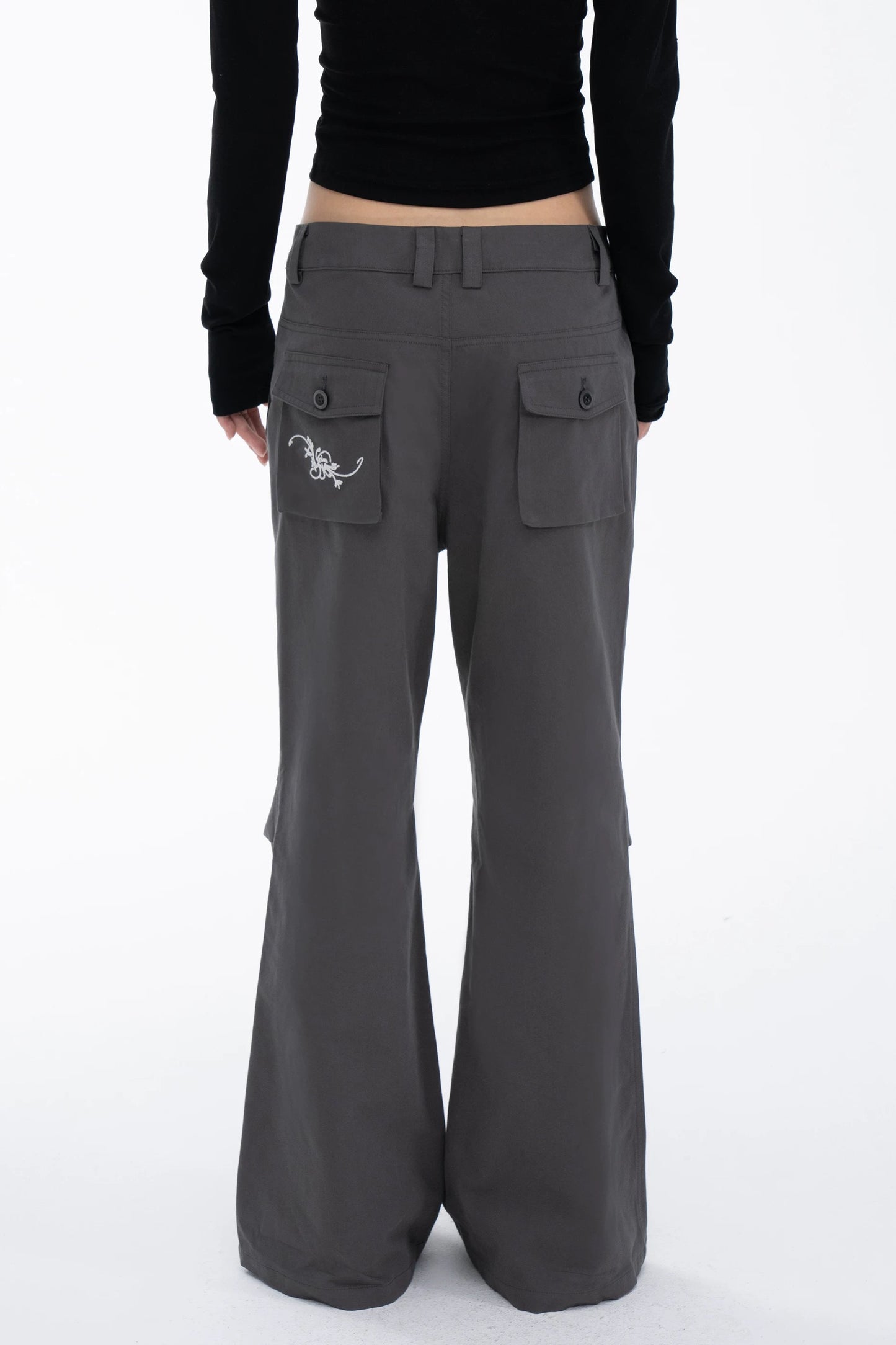 EMBROIDERED FLARE SLACKS