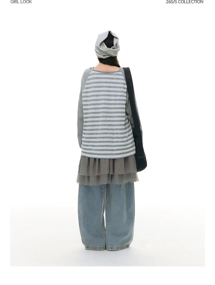 STRIPED SHOULDER T-SHIRT