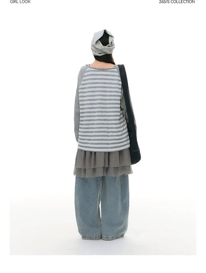 STRIPED SHOULDER T-SHIRT