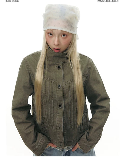 PLEATED DENIM JACKET