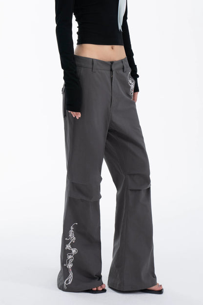 EMBROIDERED FLARE SLACKS