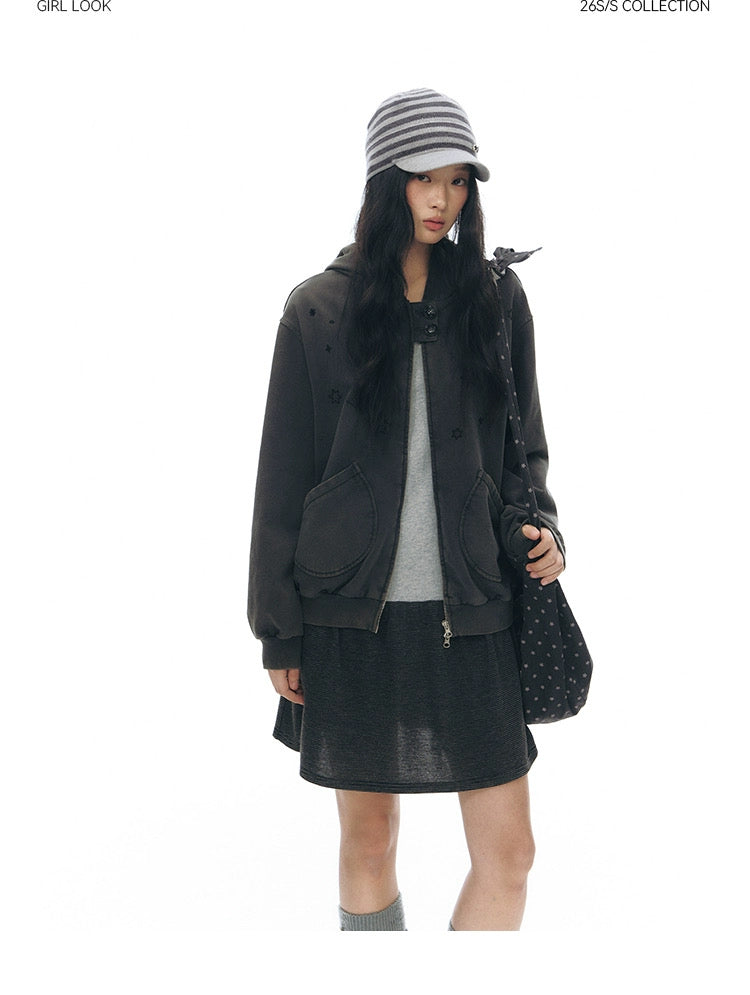 PLAID-TAB HOODED ZIP