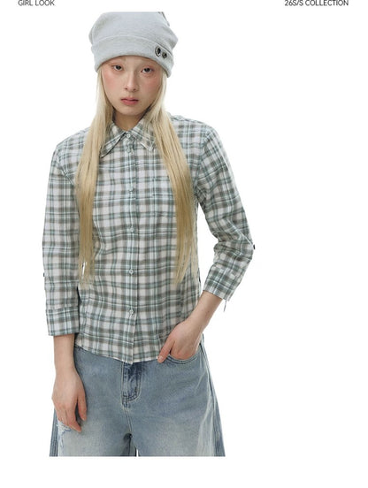 LAPEL PLAID COTTON SHIRT