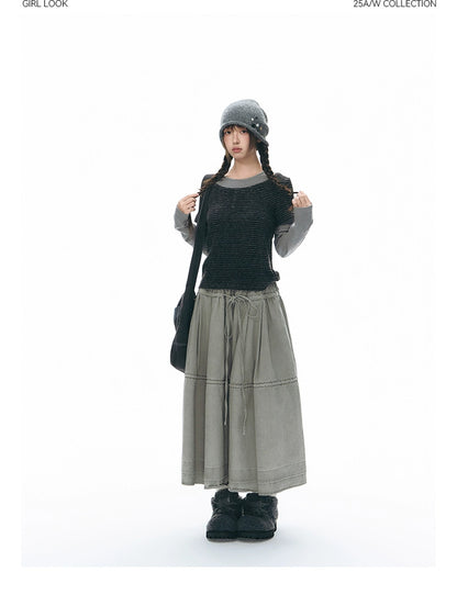 DRAWSTRING COTTON SKIRT