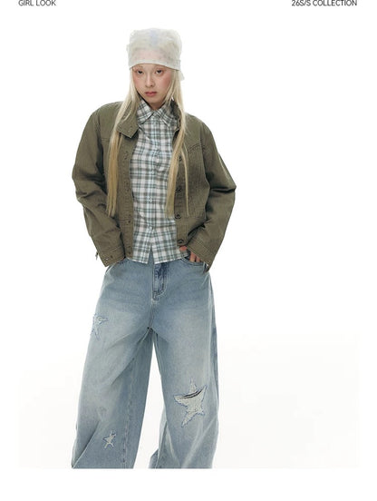 LAPEL PLAID COTTON SHIRT