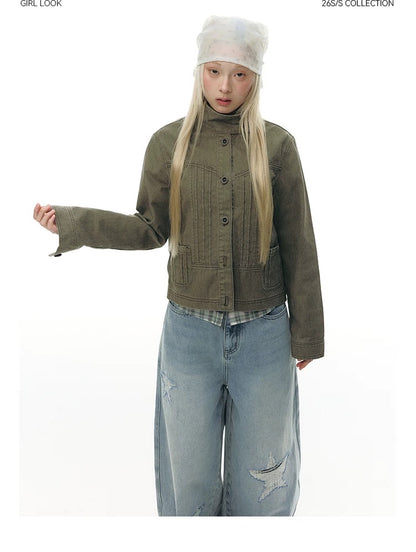 PLEATED DENIM JACKET