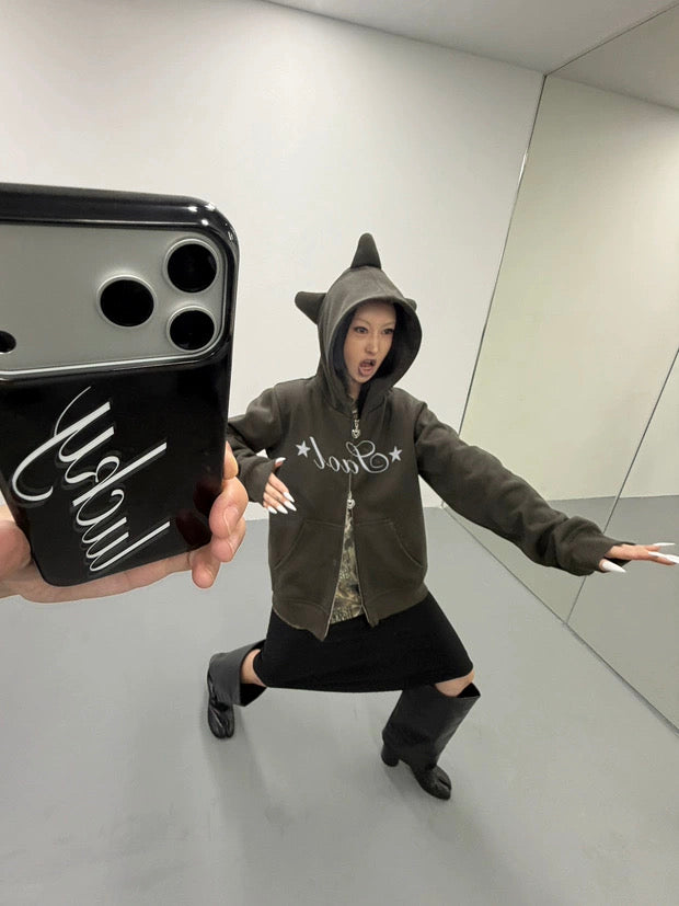 HORNED FLEECE HOODIE